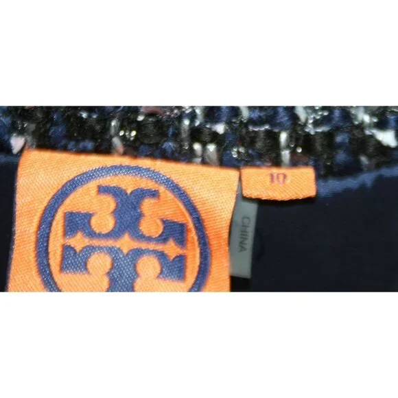 Tory Burch Annabelle Tweed Coat Jacket Blue Black Womens 10 Modern Heritage - Picture 7 of 14